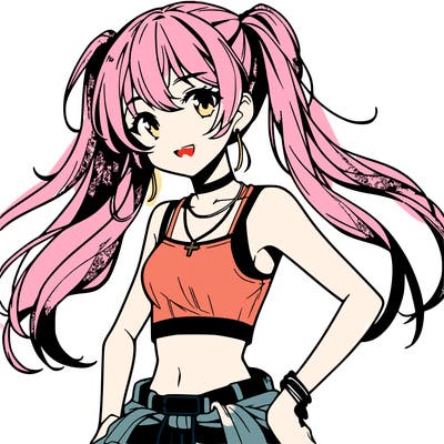 anime girl wearing crop top