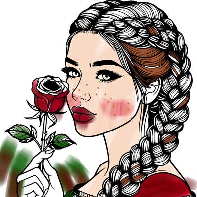 realistic woman with braids holding a single rose
