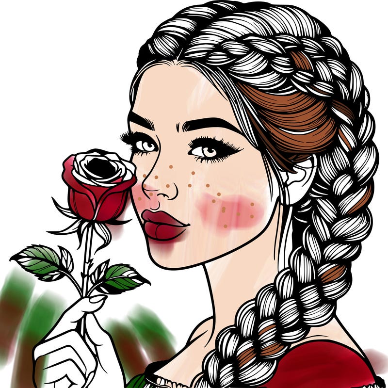 realistic woman with braids holding a single rose