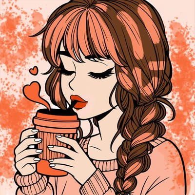 realistic girl drinking coffee