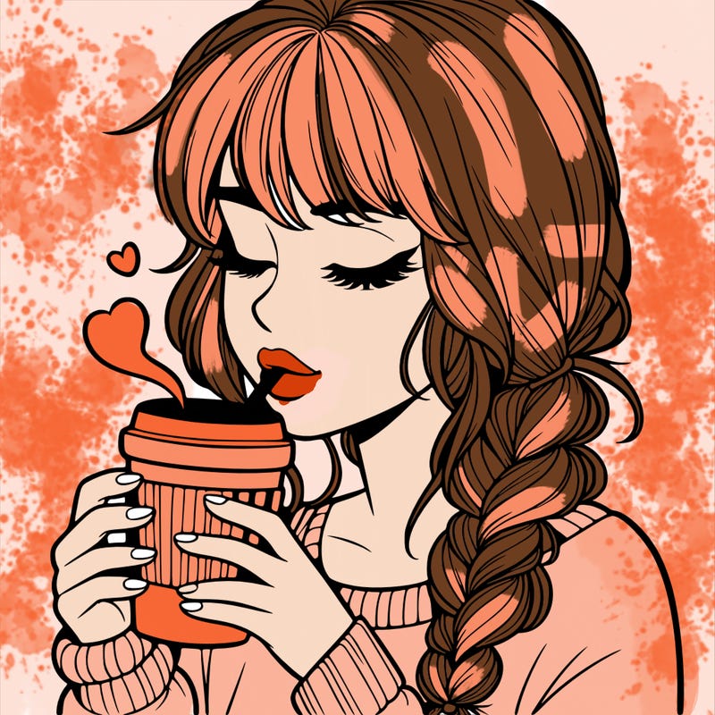 realistic girl drinking coffee