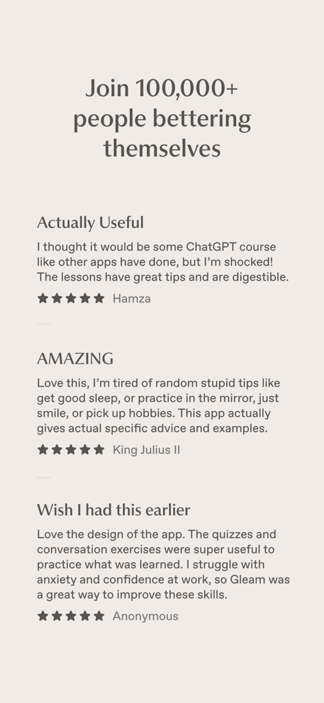 Gleam: Social Intelligence - Avaliações positivas de usuários e classificações de cinco estrelas para o aplicativo de inteligência social Gleam