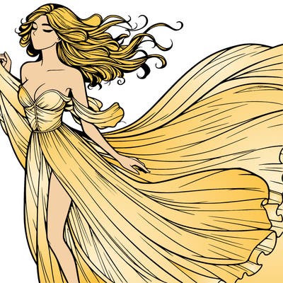 realistic woman in dress flowing the the wind