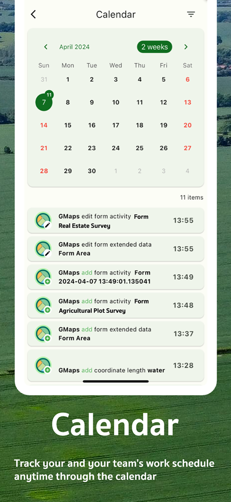 Area Measure & GIS GPS GMapper - GMapper app calendar interface tracking surveying and land management activities