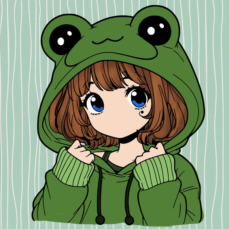 a cute teenage girl wearing a frog hoodie