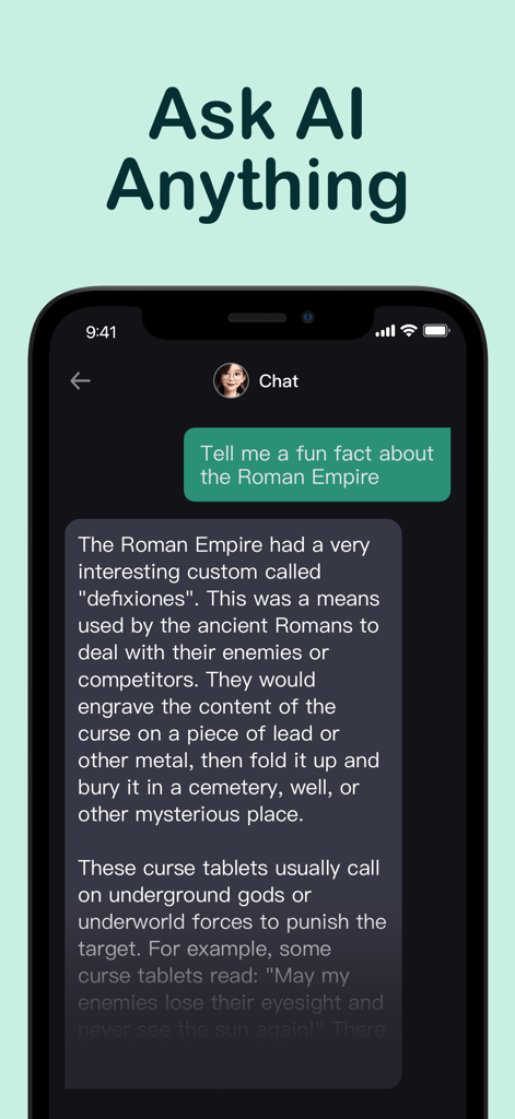 Interface de l'assistant chatbot Gam.AI répondant à une question sur l'Empire romain.