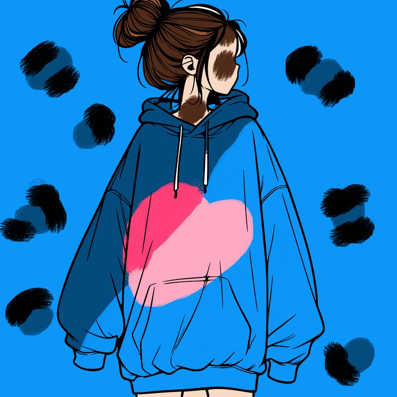realistic girl with a oversized sweatshirt on and a bun