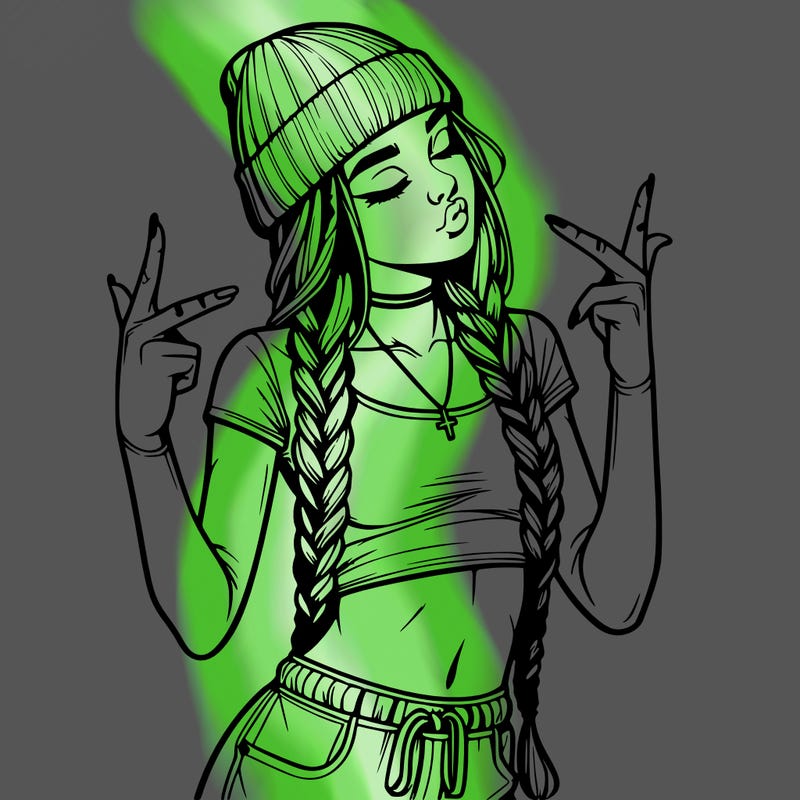 realistic teenage girl with braids and a beanie and crop top doing 🫶🏼