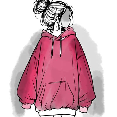 realistic girl with a oversized sweatshirt on and a bun