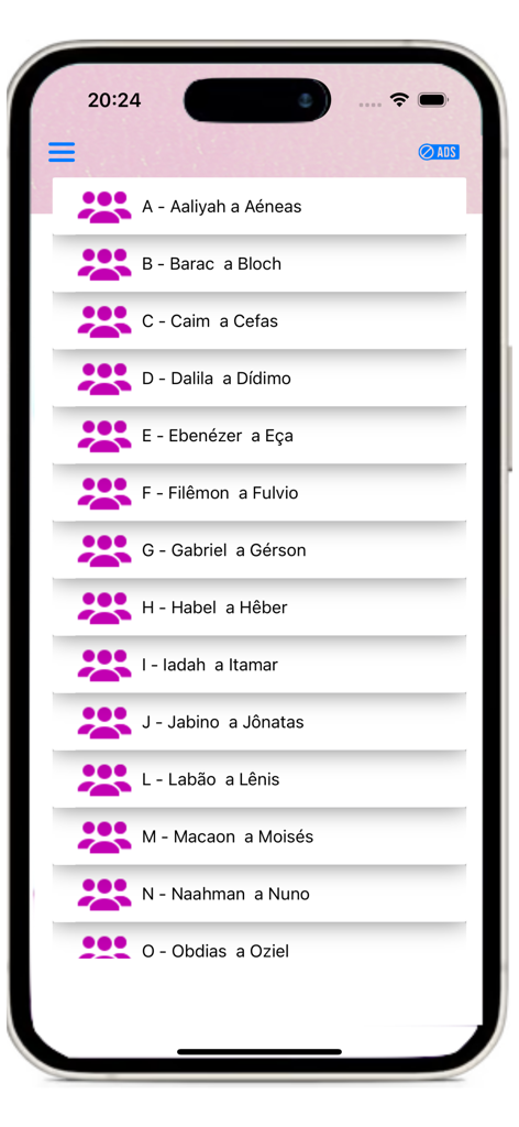 Biblia Católica  - Ave Maria - Lista alfabética de nombres bíblicos en la aplicación de la Biblia Católica Portuguesa