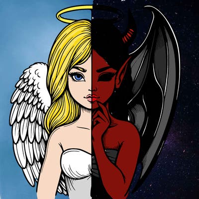 realistic angel half demon