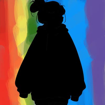 realistic girl with a oversized sweatshirt on and a bun