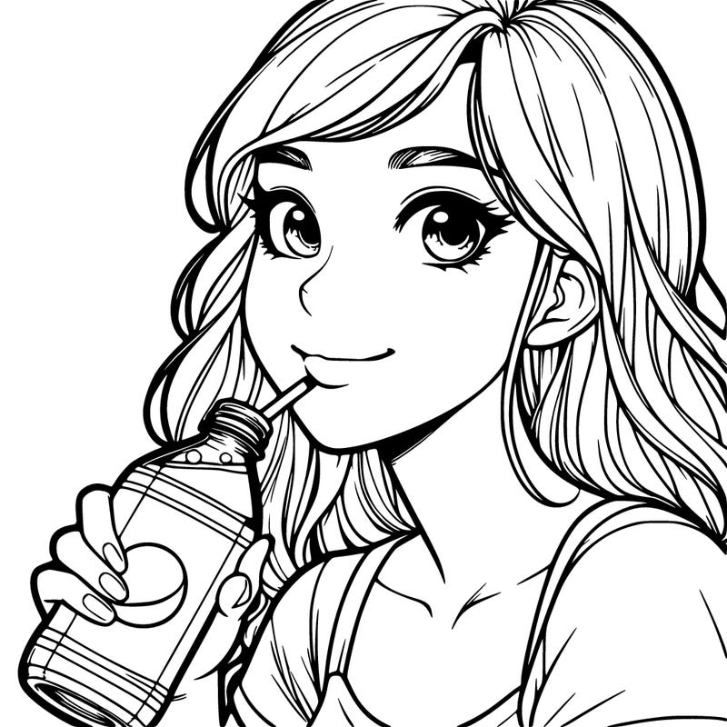 a realistic girl drinking soda