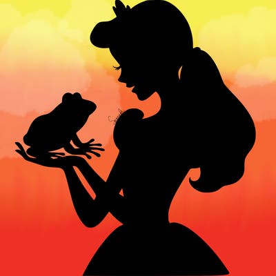 a shadow of a princess holding a frog realistic