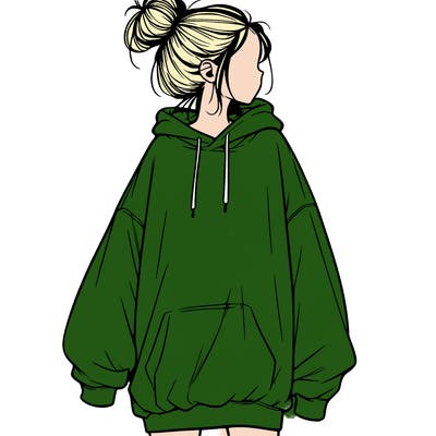 realistic girl with a oversized sweatshirt on and a bun