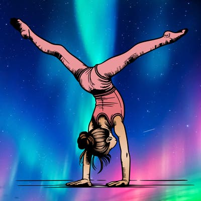 realistic gymnastic hand stand girl in four splits