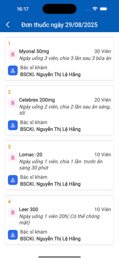 Y Khoa Việt Đức - Digital medical prescription list showing medication names and doctor names in the Y Khoa Viet Duc app.