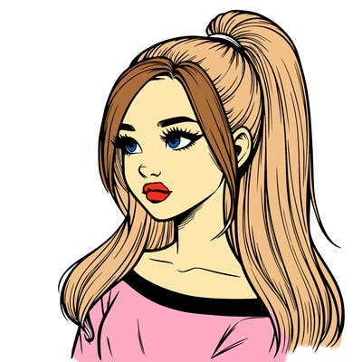 realistic girl with a high ponytail