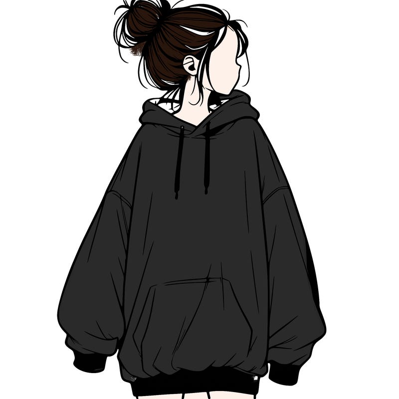 realistic girl with a oversized sweatshirt on and a bun