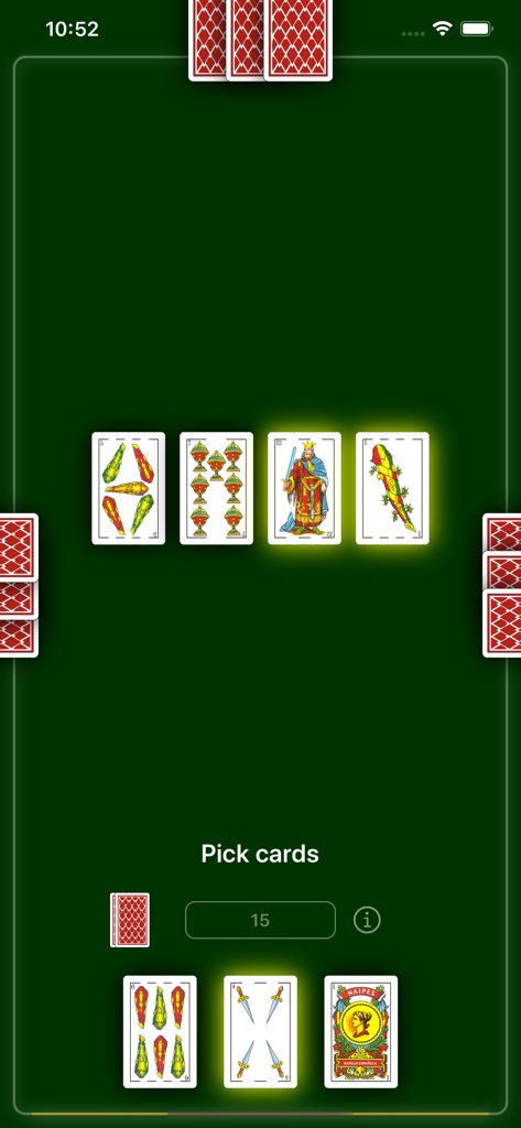 La Escoba (Española) - Jugabilidad del juego de cartas español La Escoba mostrando la baraja española tradicional sobre un fondo verde