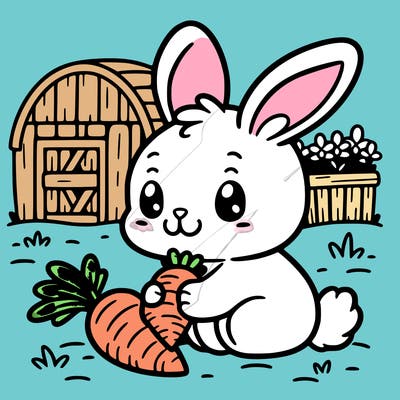 rabbit eating a small carrot at a carrot farm