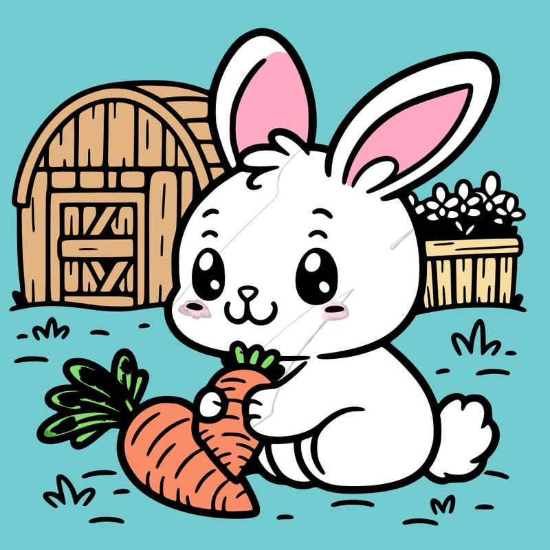 rabbit eating a small carrot at a carrot farm