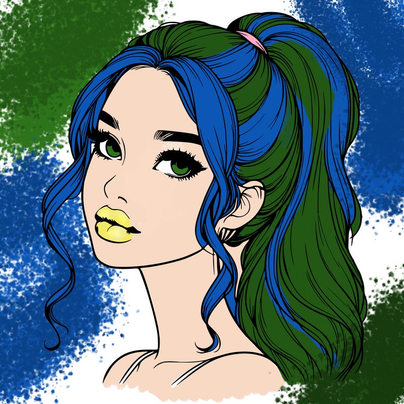 realistic girl with a ponytail on her hair and lips