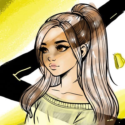 realistic girl with a high ponytail