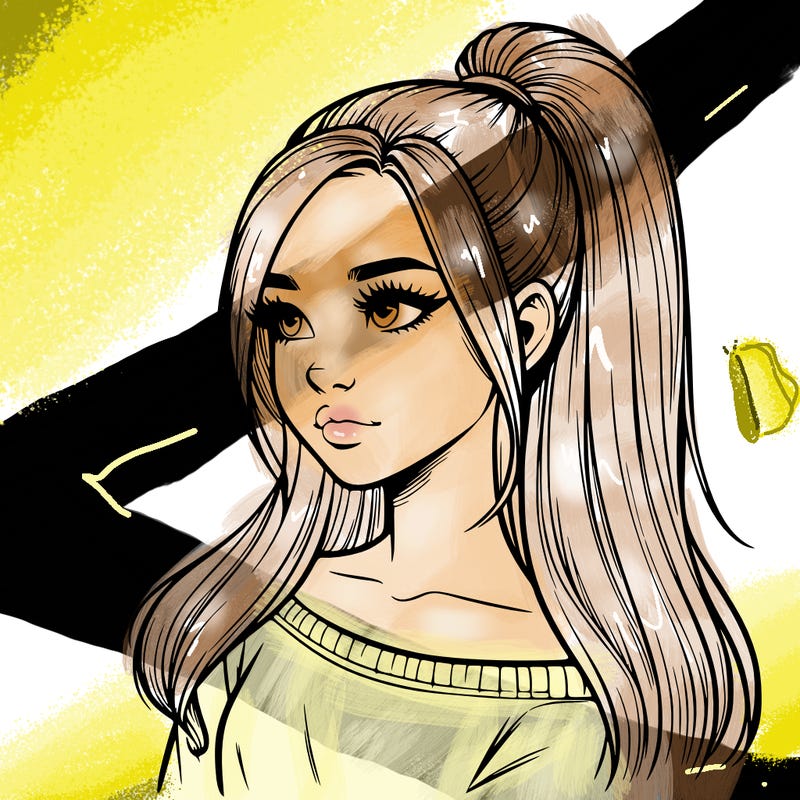 realistic girl with a high ponytail