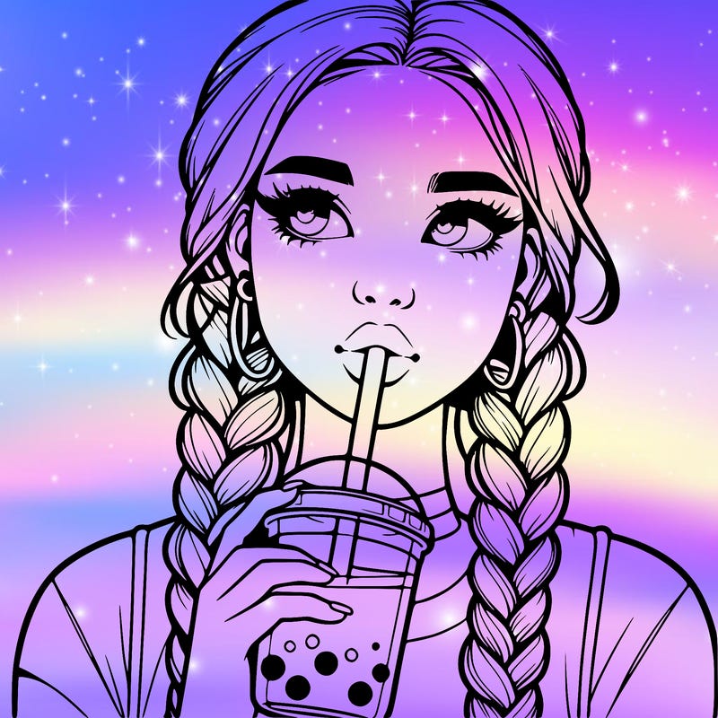 realistic girl with braided hair drinking boba