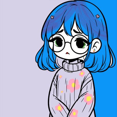 sad girl with glasses in a sweater