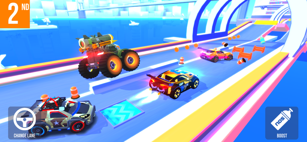 SUP Multiplayer Racing - Gameplay di SUP Multiplayer Racing che mostra vari veicoli su un tracciato colorato