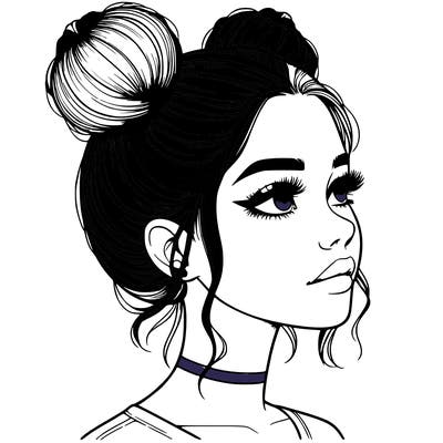 realistic girl with buns on the top of her head