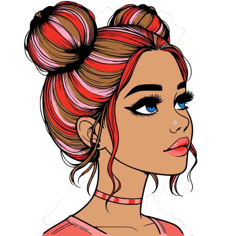realistic girl with buns on the top of her head