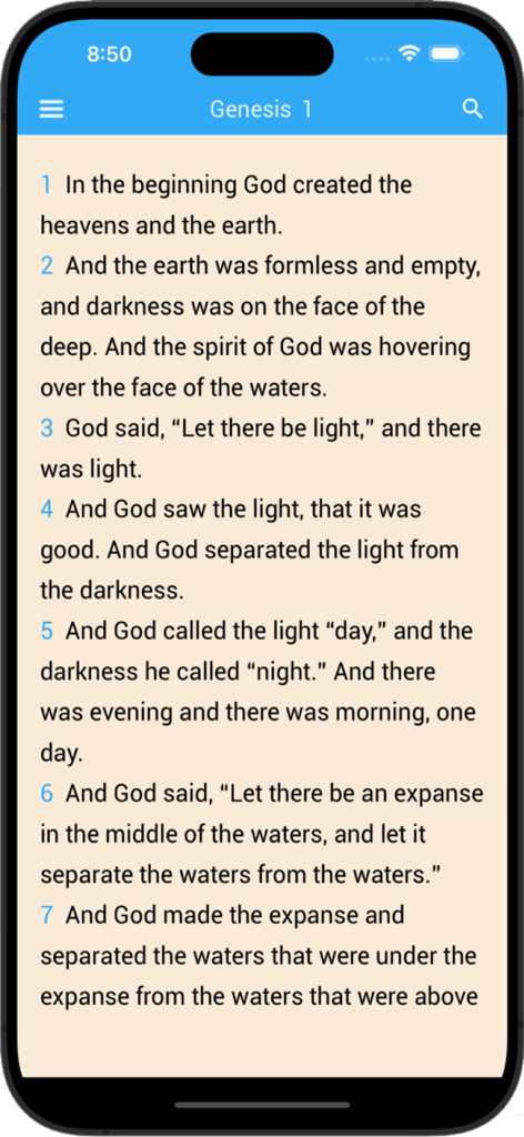 inWORD Bible - Reading view of Genesis 1 in the inWORD Bible app for mobile devices