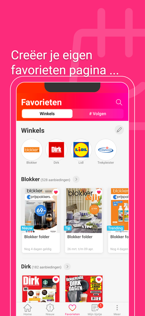 Mobile app screen showing a personalized favorites page with digital weekly circulars from various retailers.