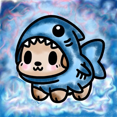 cute dog wearing a shark costume