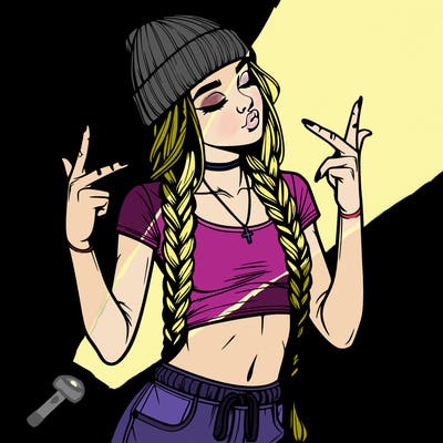 realistic teenage girl with braids and a beanie and crop top doing 🫶🏼