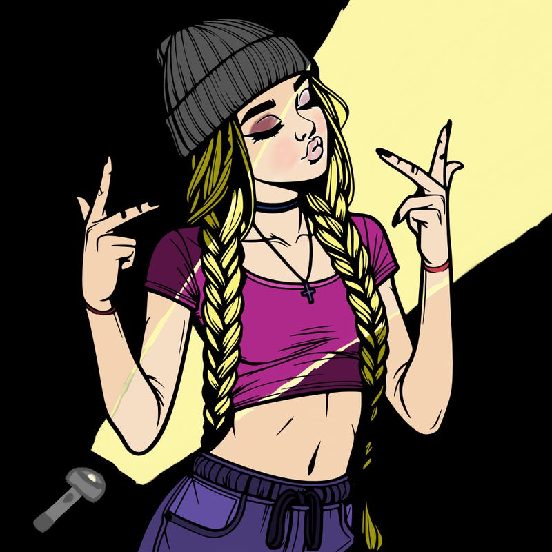 realistic teenage girl with braids and a beanie and crop top doing 🫶🏼