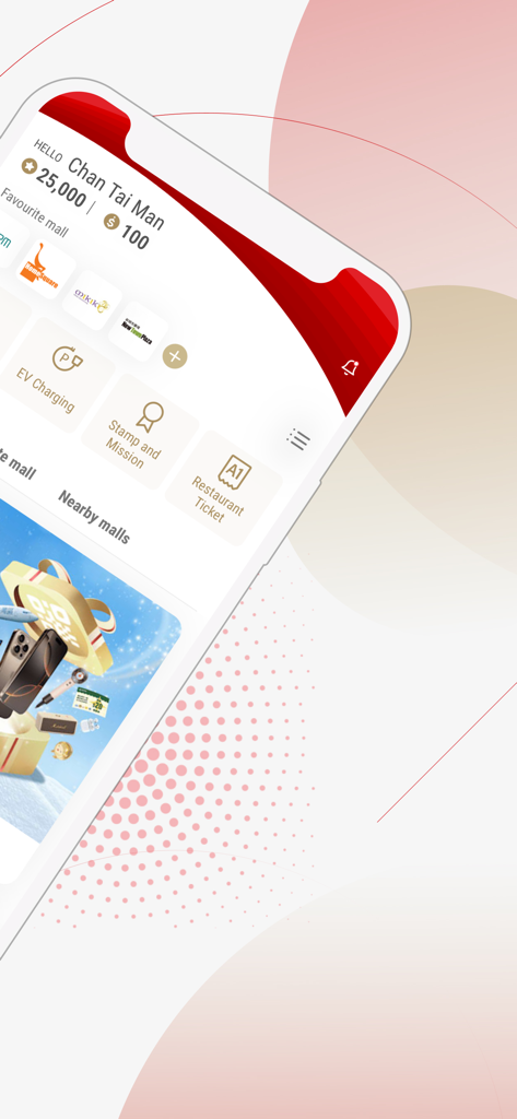 The Point by SHKP app interface displaying member reward points and shopping features