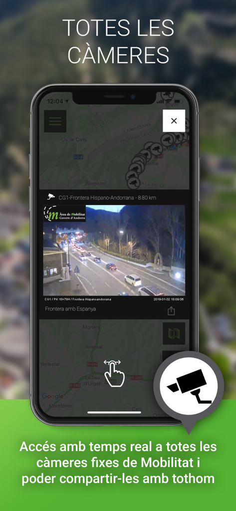Mobilitat Andorra - Feed de câmera de tráfego em tempo real mostrando a fronteira de Andorra dentro do aplicativo móvel Mobilitat Andorra