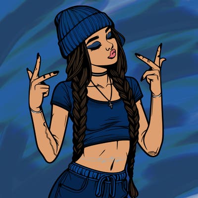 realistic teenage girl with braids and a beanie and crop top doing 🫶🏼