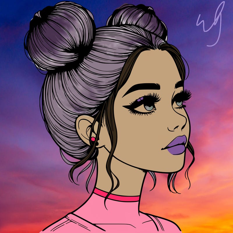 realistic girl with buns on the top of her head