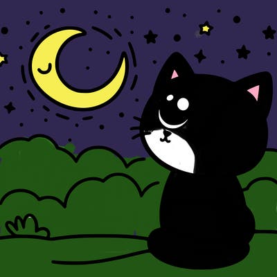 cat looking at the moon
