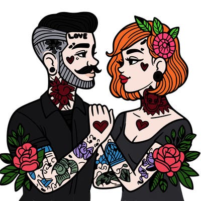 couple in love with tattoos