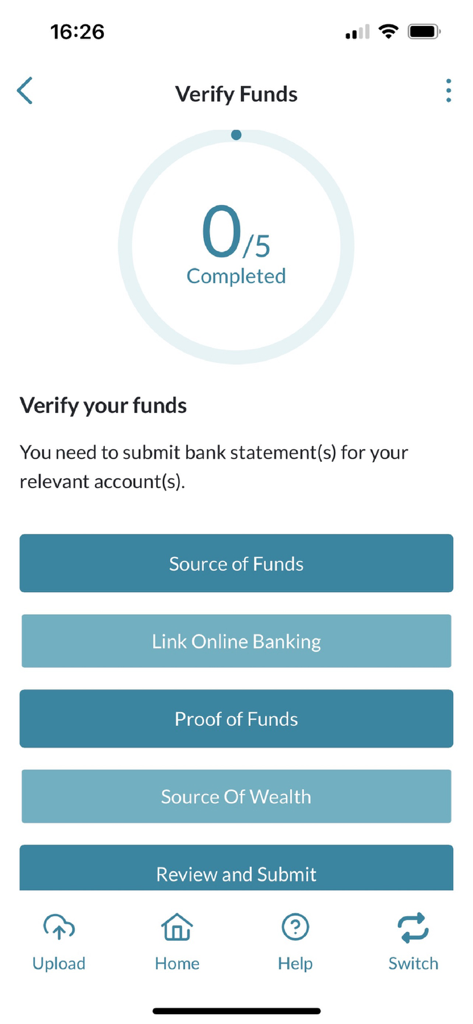 eCOS Legal app screen showing fund verification options and progress circle