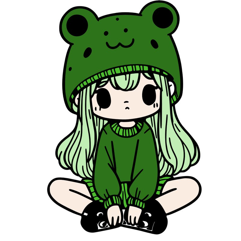 a girl wearing a frog hat and some frog socks