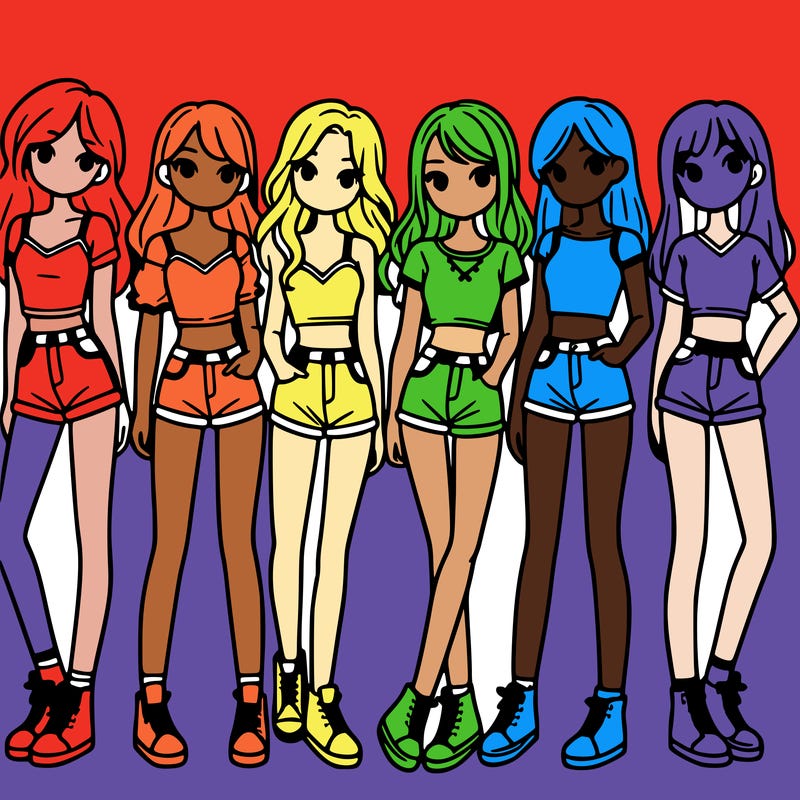 a group of girls wearing crop tops and shorts