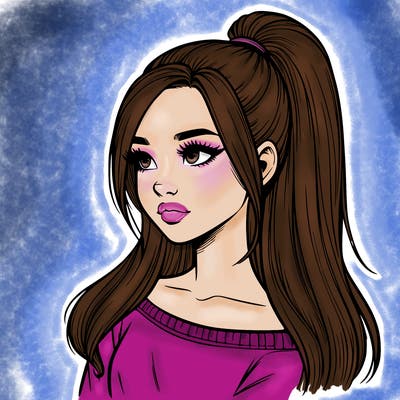 realistic girl with a high ponytail