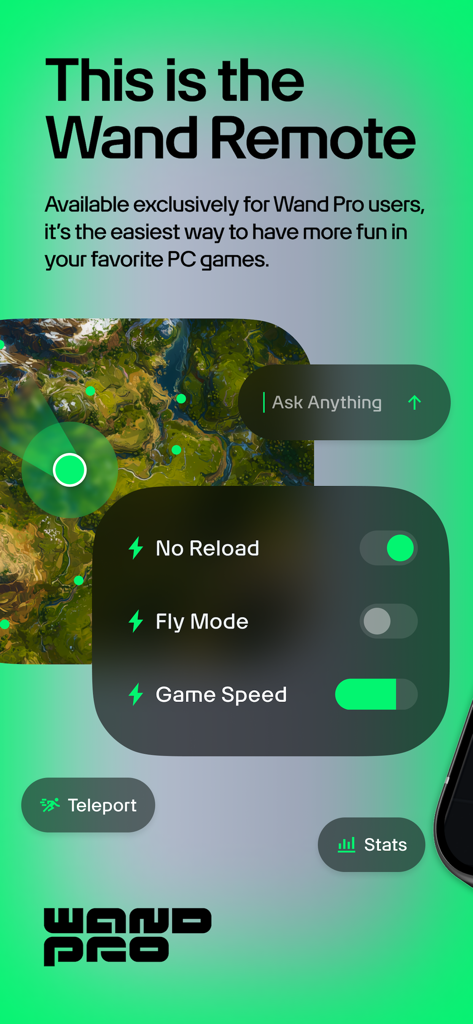 Wand Pro Remote (WeMod) - Wand Pro Remote app displaying PC game mod toggles and interface.